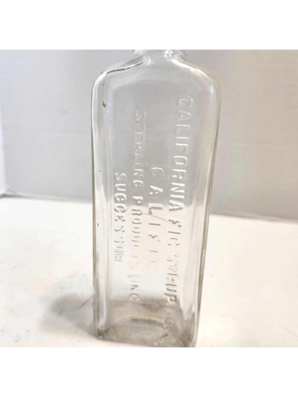 Antique California Fig Syrup Co. Clear Glass Medicine Bottle Embossed Text 6.5"